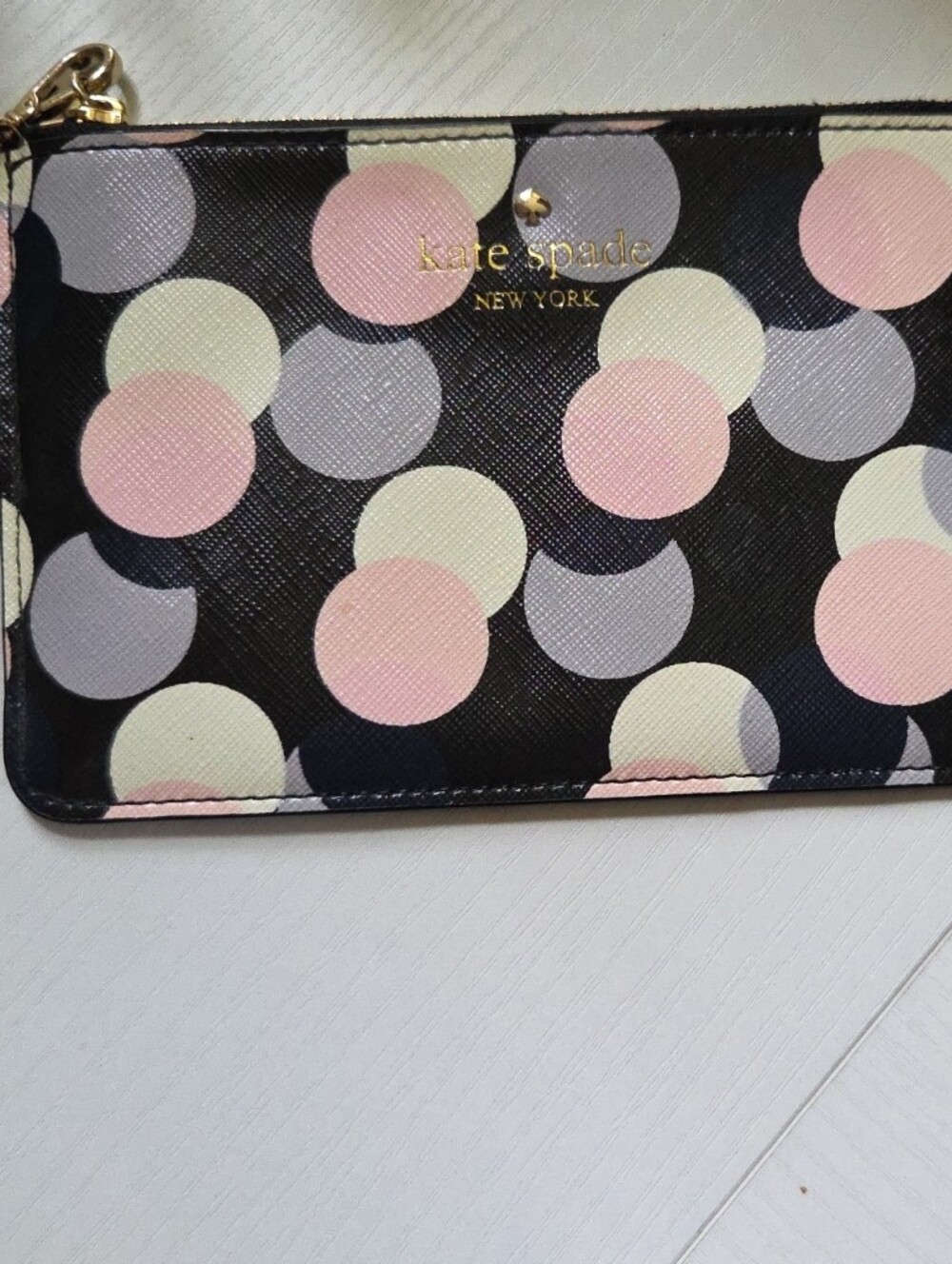 kate spade Black Wristlet with Pastel Polka Dots